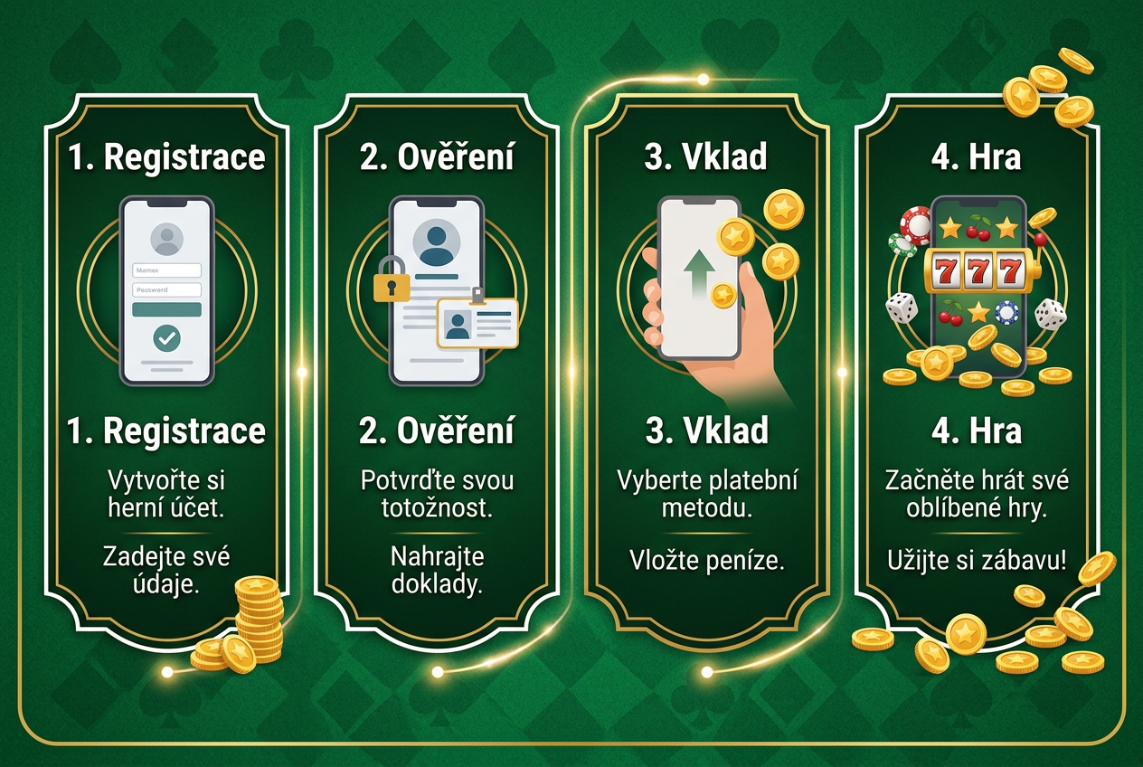 Infografika čtyř kroků pro vklad mobilem v českém jazyce